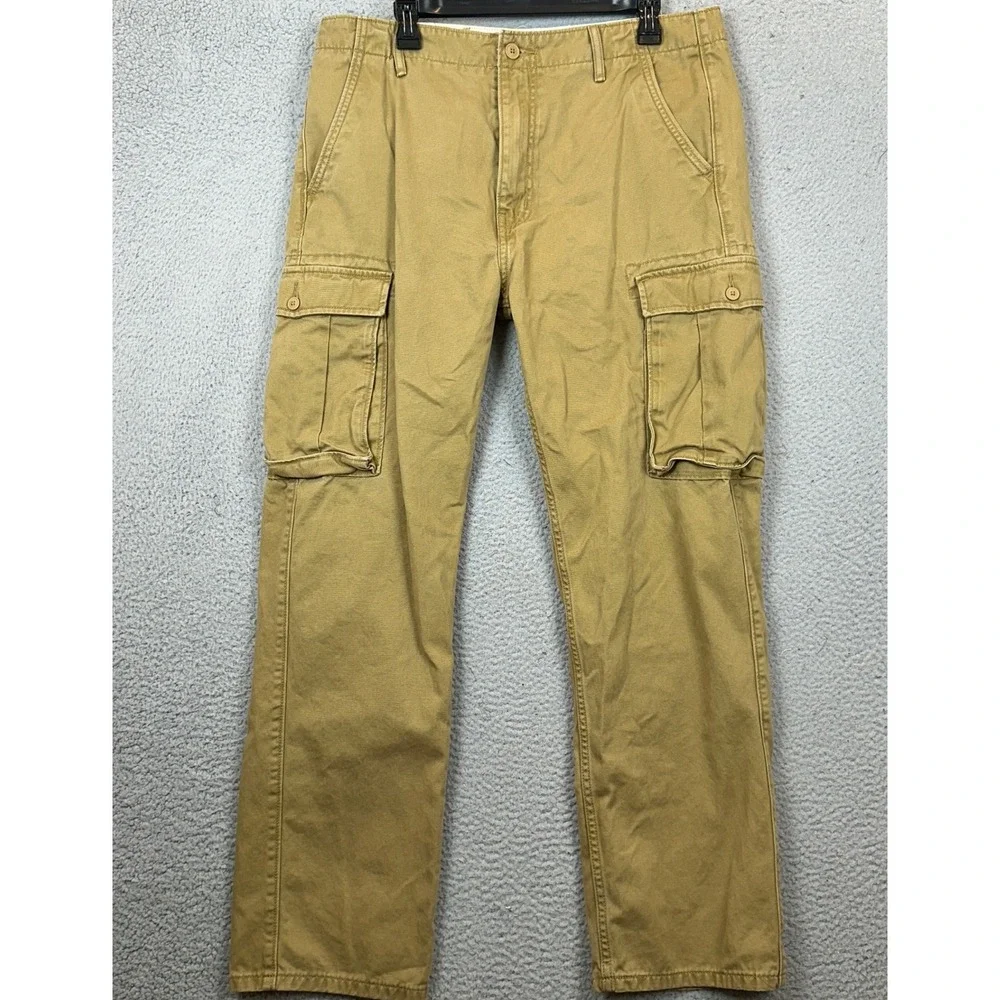 Levis Pants Mens 34X32 Tan Khaki Cargo Straight Utility Casual Outdoor Red Tab